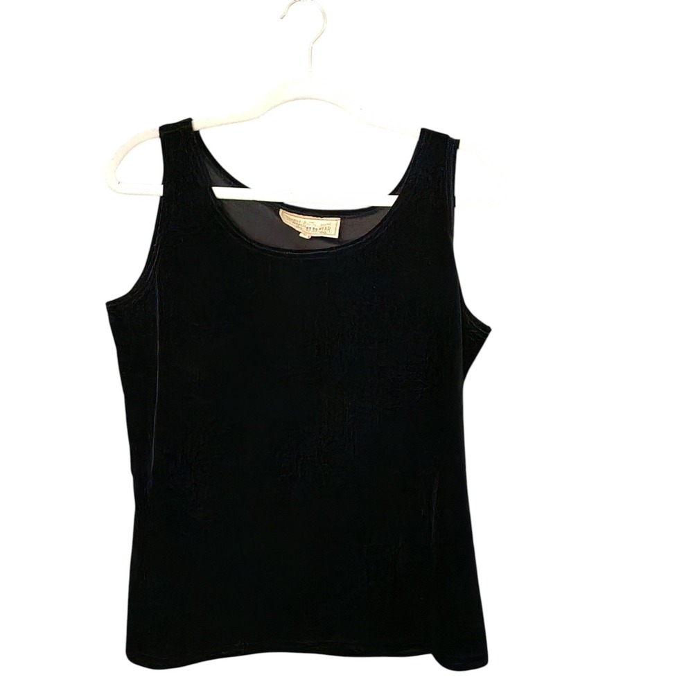 Double D Ranchwear Black Velvet Tank Top Scoop Neck Sleeveless Western Small